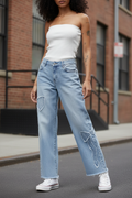 Embroidered Side Frayed Butterfly Trousers - Model