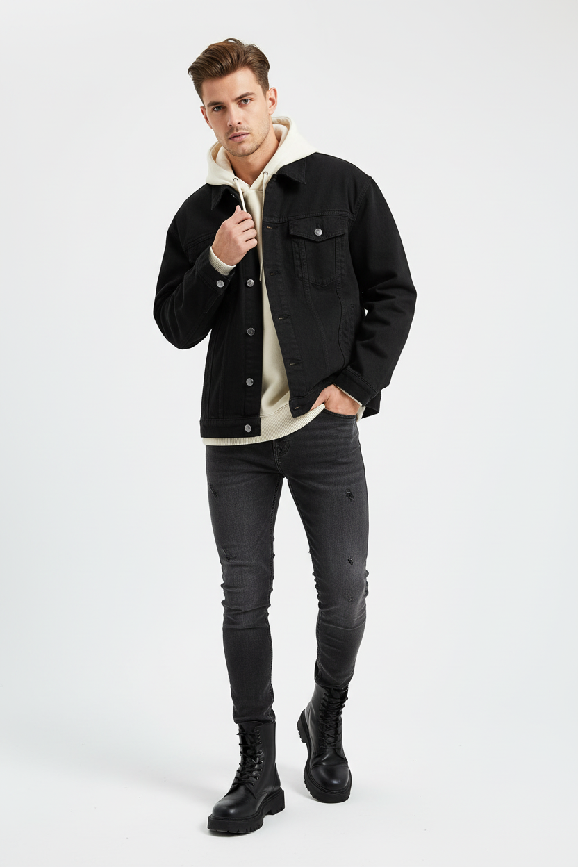 Fall Oversized Denim Jacket - Black