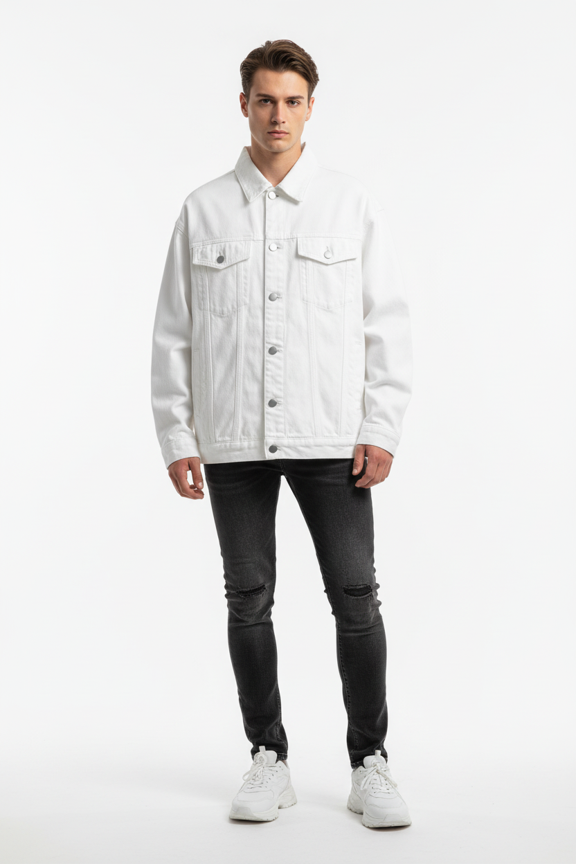 Fall Oversized Denim Jacket - White
