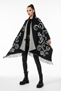Female model in Fashion Skull Print Shawl Jacket - Black