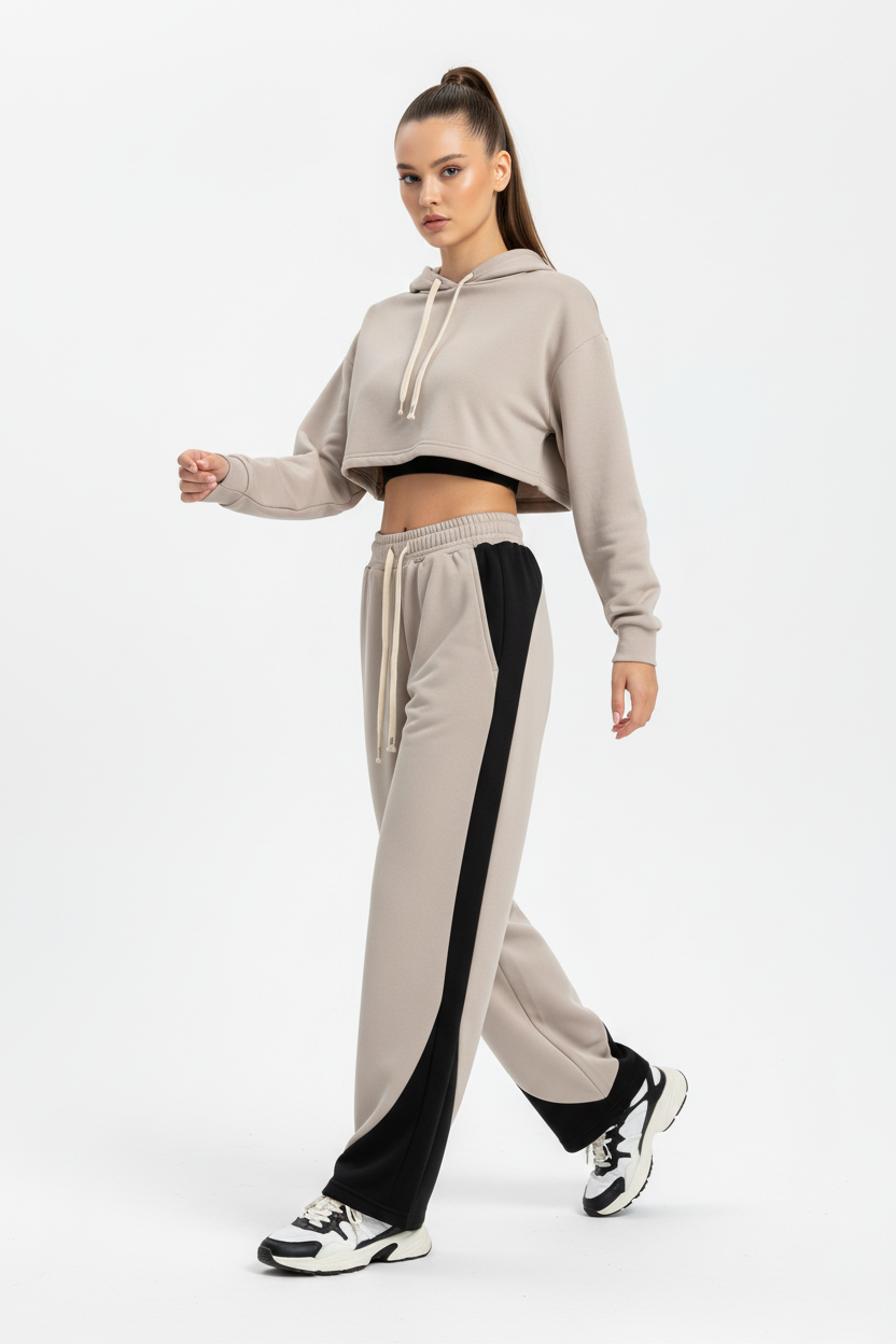 Female model in loose fitting sports pants