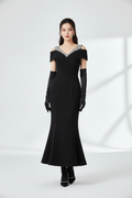 Female model in Luxurious Cold Weather Dress - Black