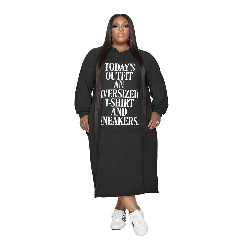 Printed Mid-Length Hoodie Dress
