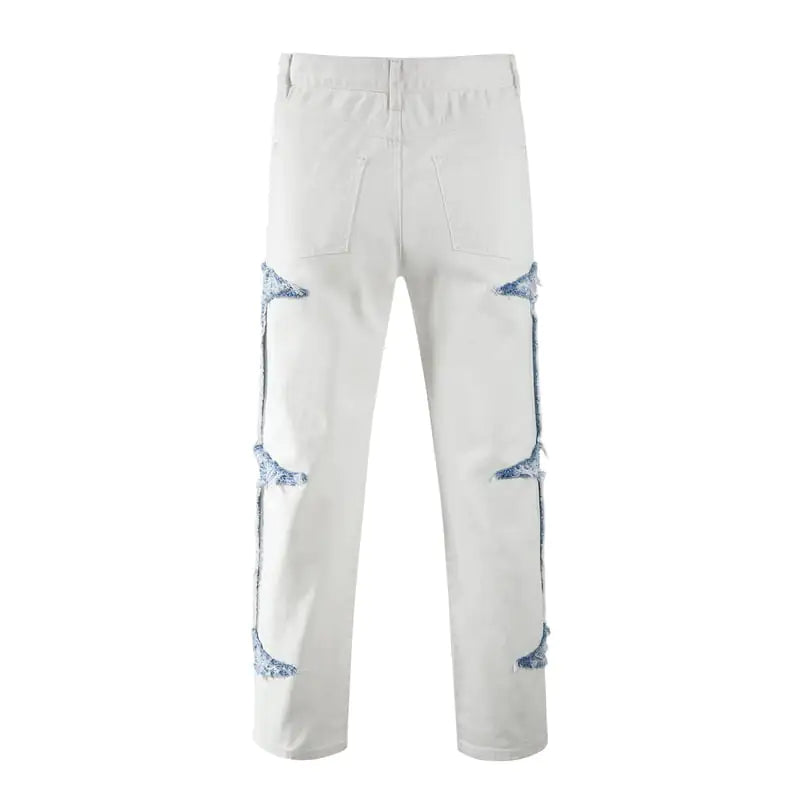 Contrast Ripped Casual Straight Jeans