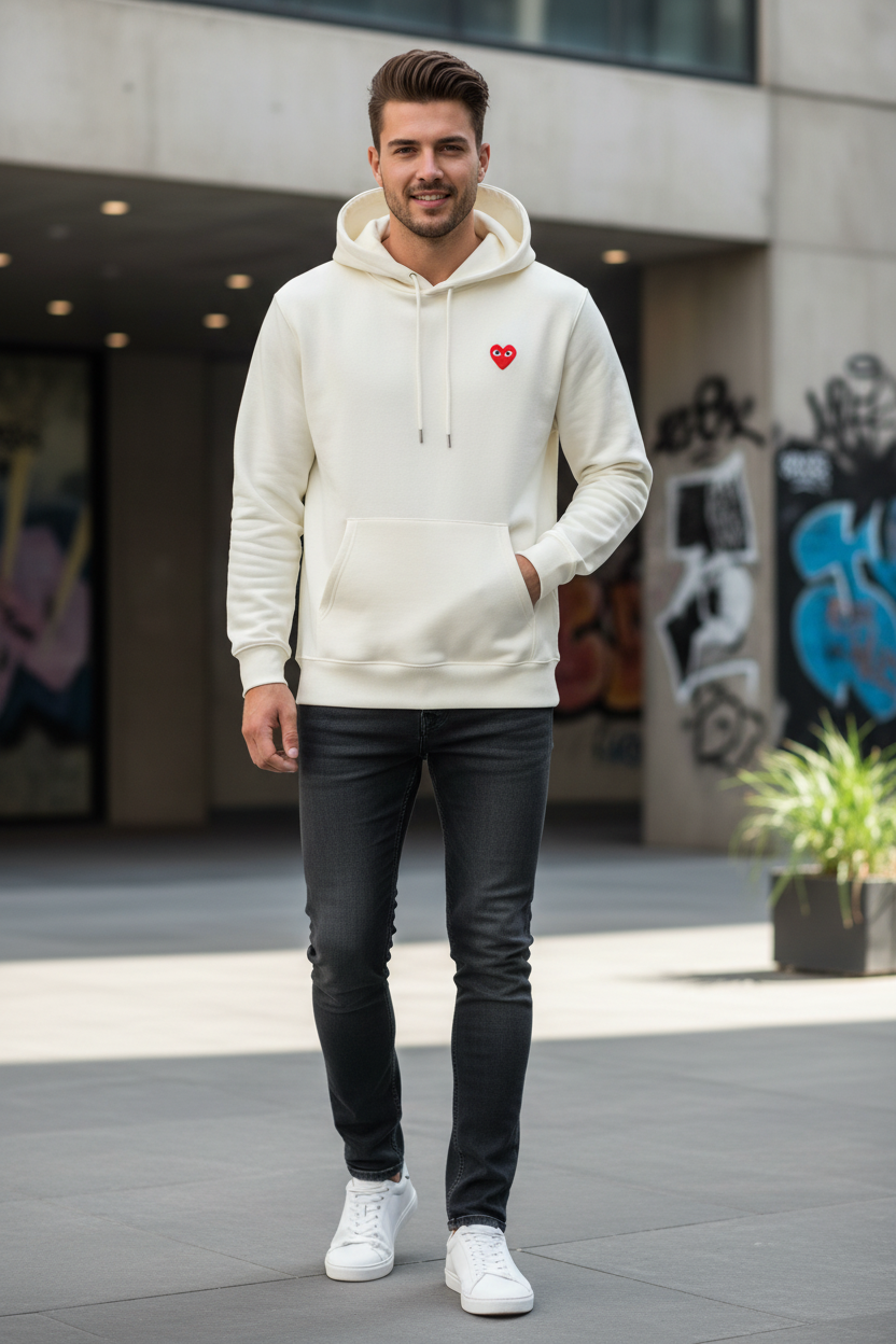 Heart Embroidered Hoodie - Male Model
