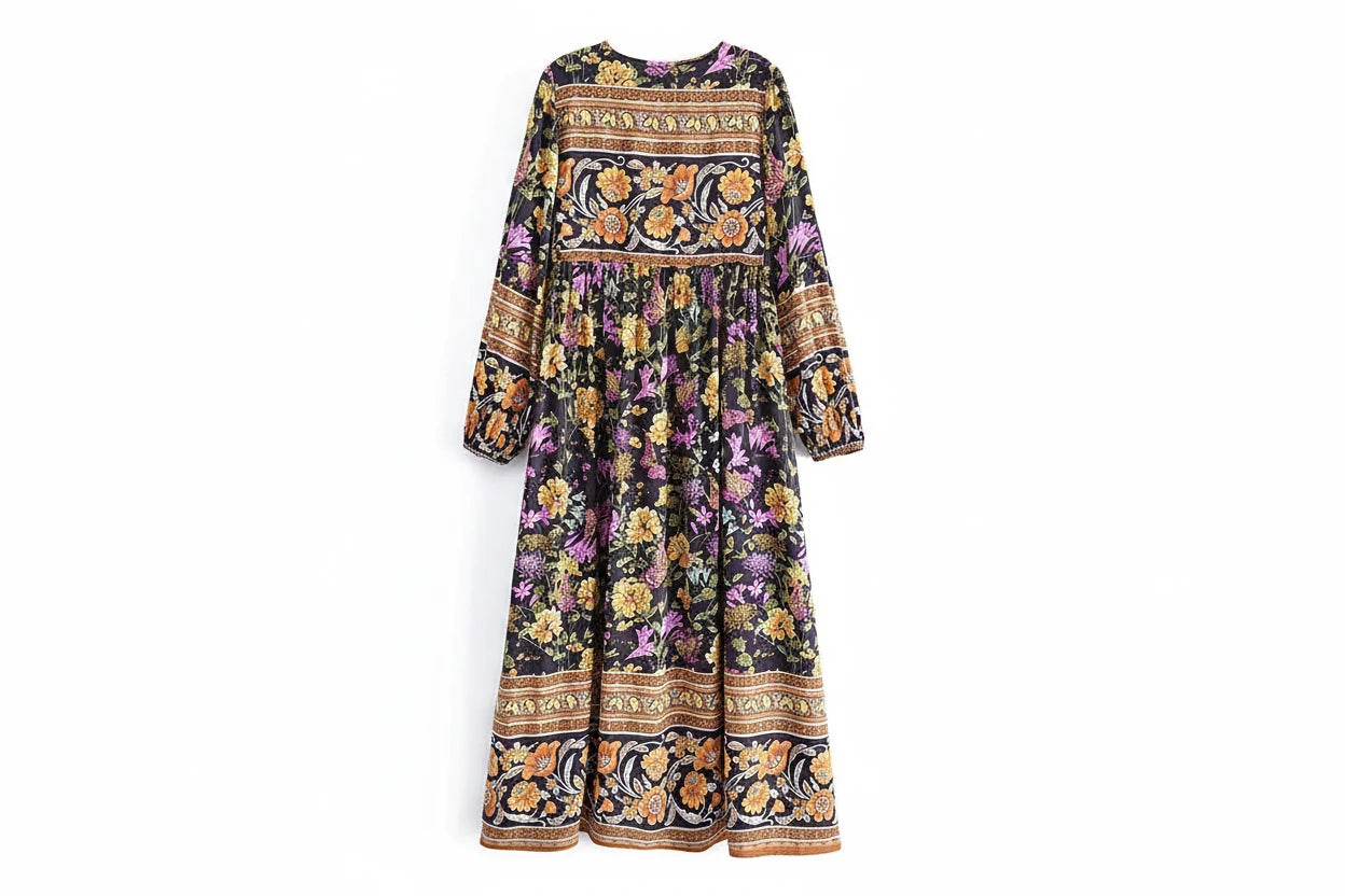 Floral Fringed Long Dress