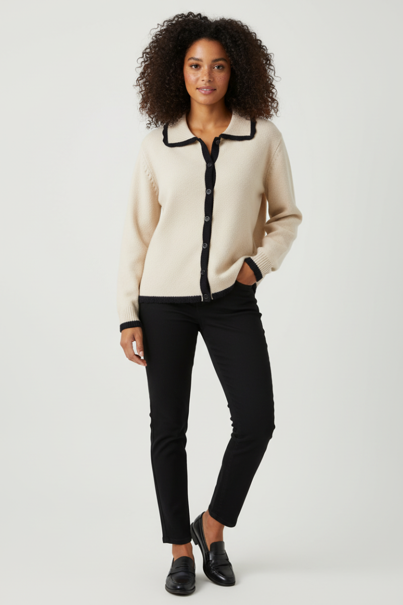 Retro Knit Cardigan with Doll Collar