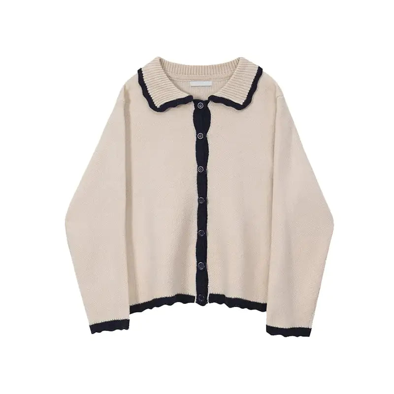 Retro Knit Cardigan with Doll Collar