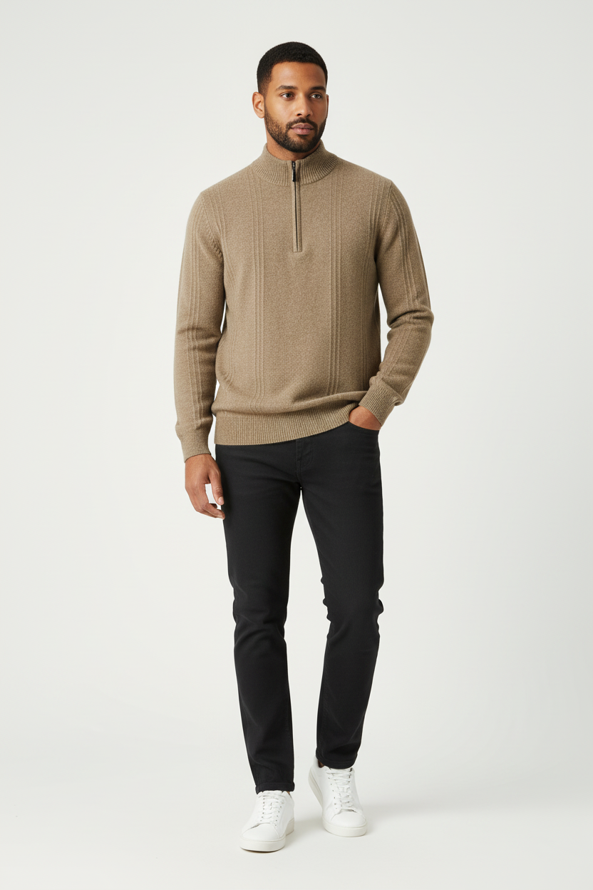 Knit Half-Zip Sweater Khaki male model