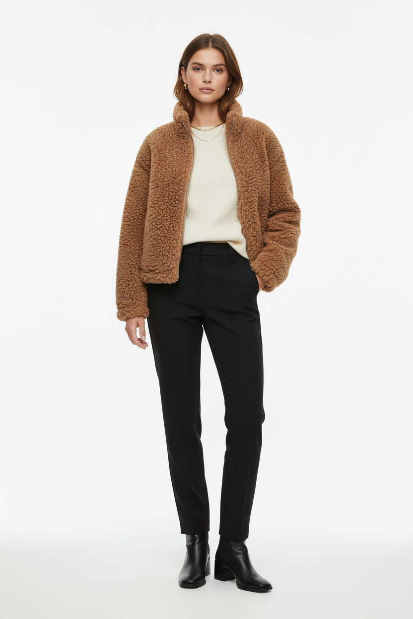 Lambswool Short Coat - Brown