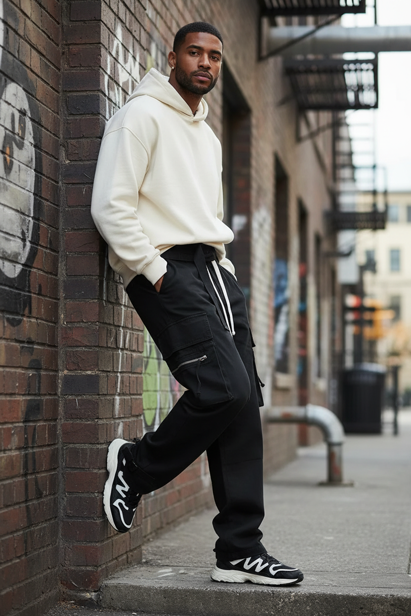 Large Size Cotton Cargo Pants - Male Model