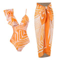 One Piece with Cover up Beach Skirt Leopard Floral Printed Swimwear