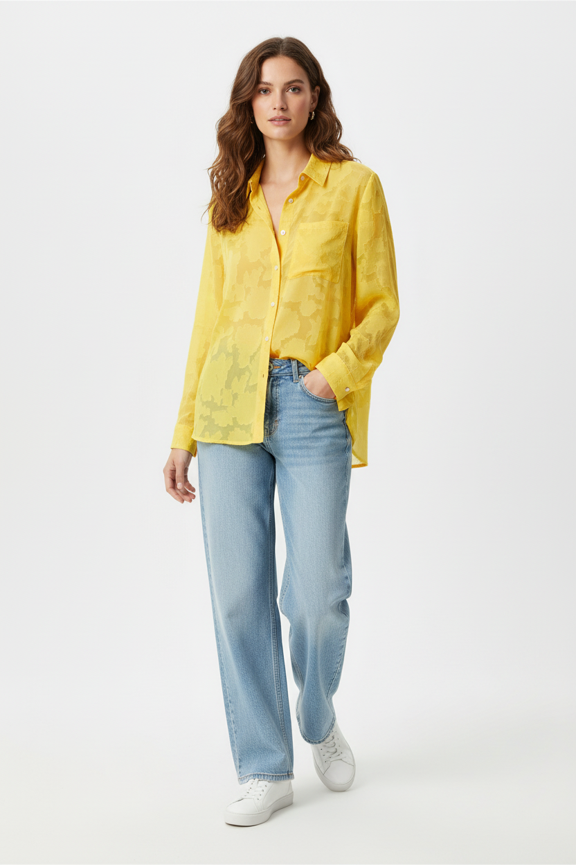 Loose Casual Chiffon Shirt Top - Yellow