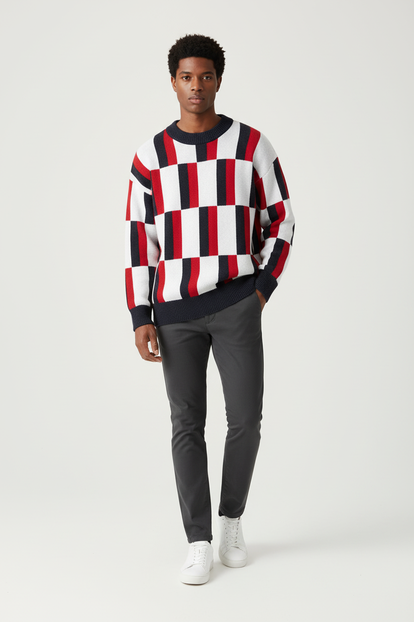 Multicolor Round Neck Knit Sweater male model
