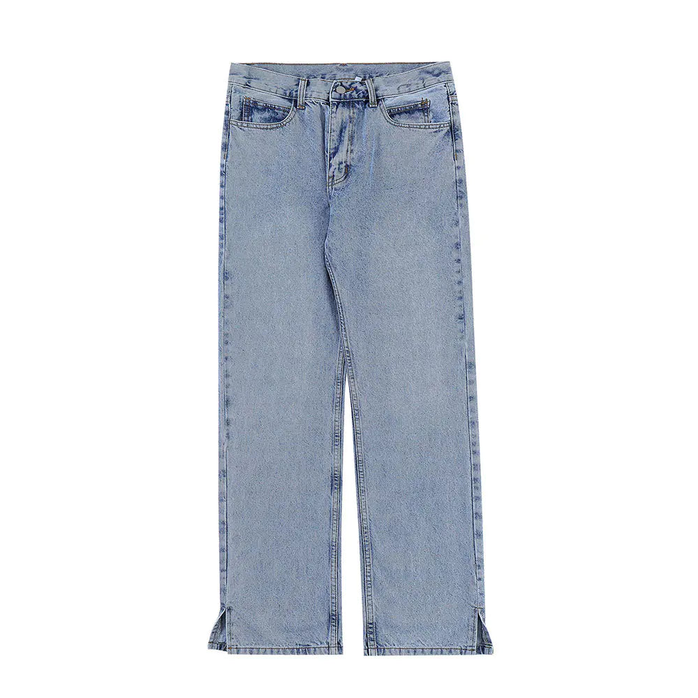 Solid Color Washed Raw Edge Jeans