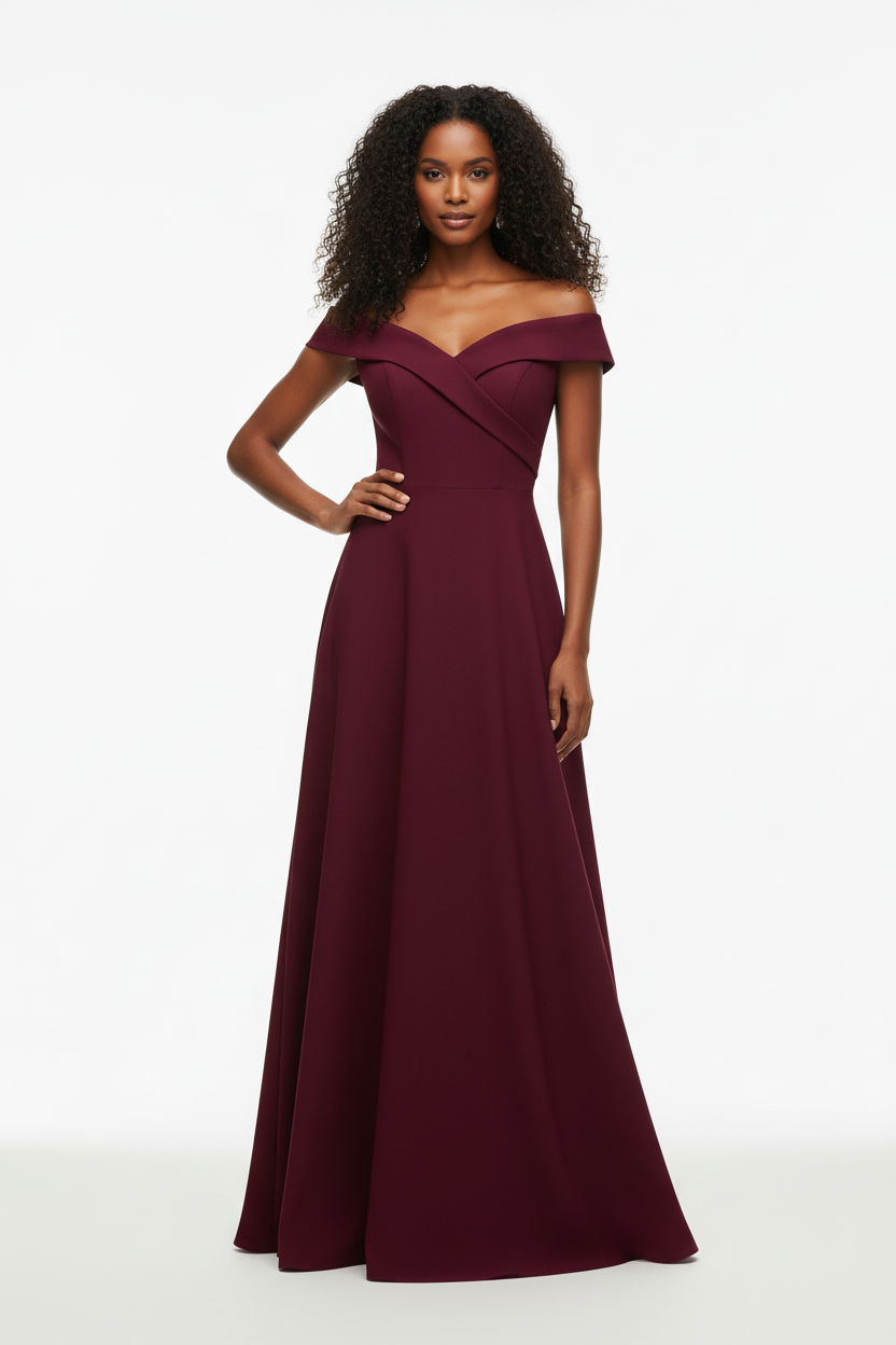 Off-Shoulder Long Evening Gown Dress - Female Model