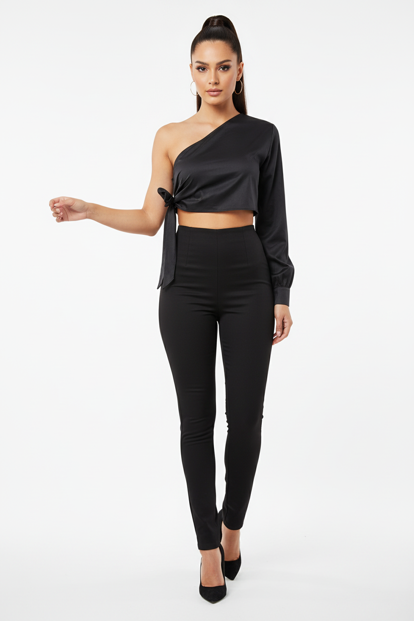 One-Shoulder Crop Top - Female Model