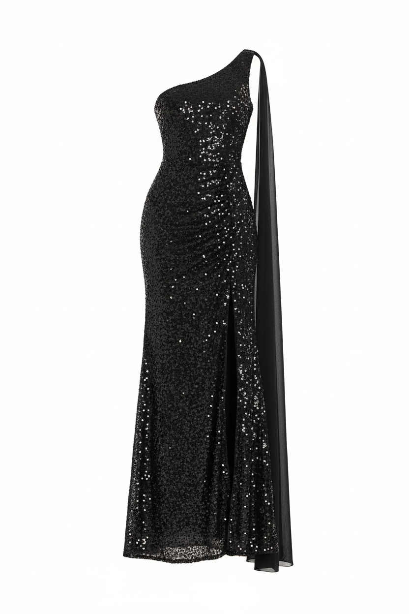 One-Shoulder Sequin Gown - No Mannequin