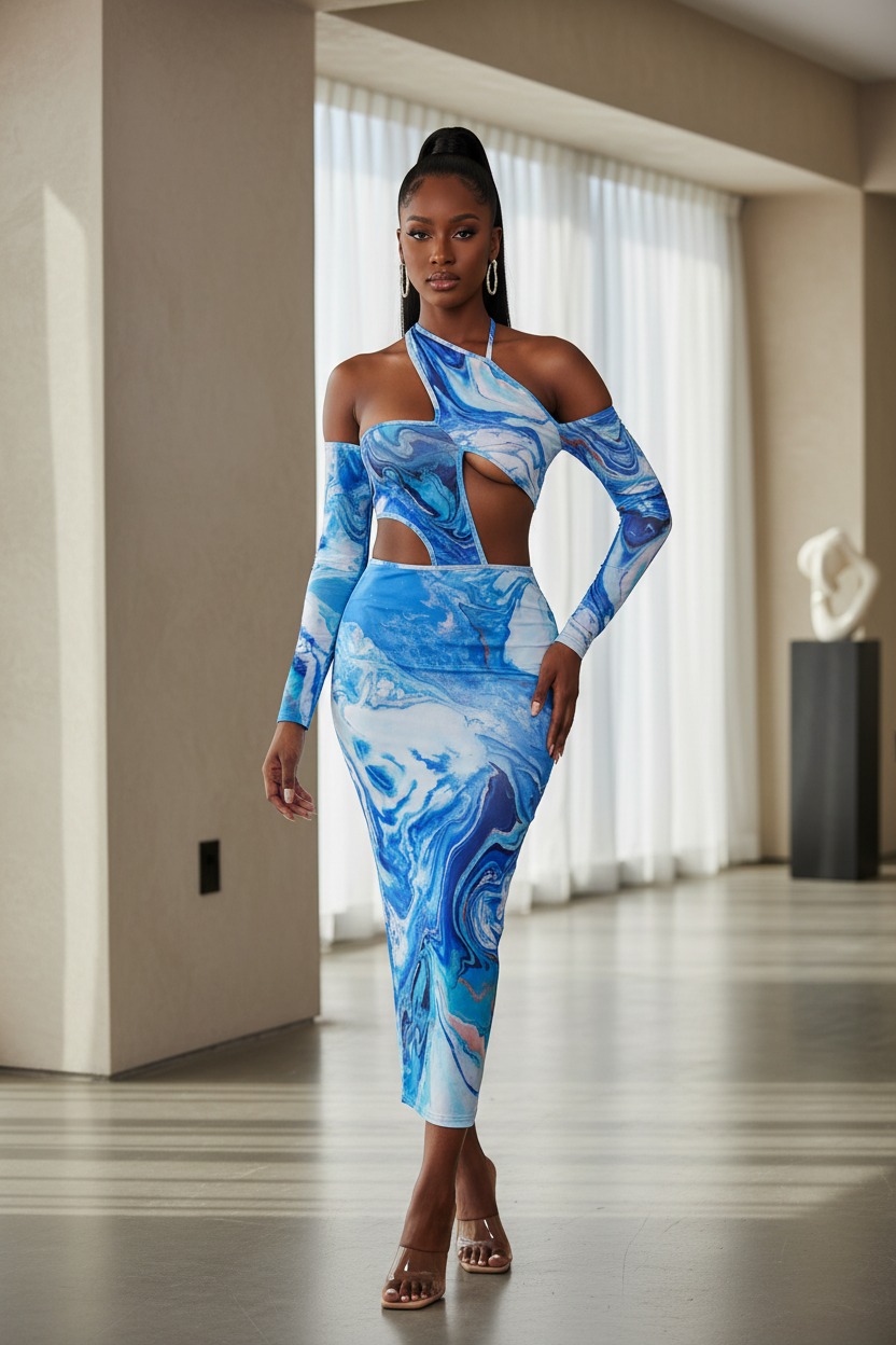 Open-Back Irregular Split Dress