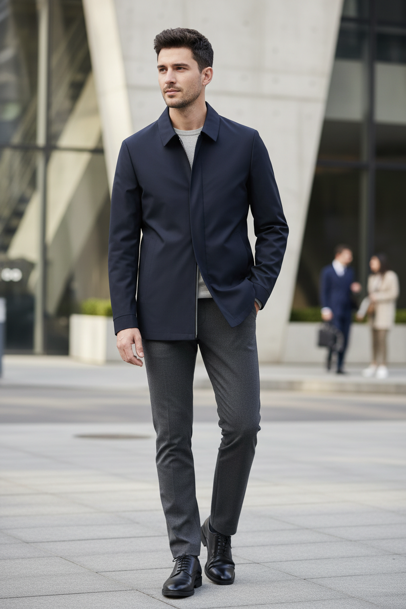 Plaid Overcoat Jacket - Male Model