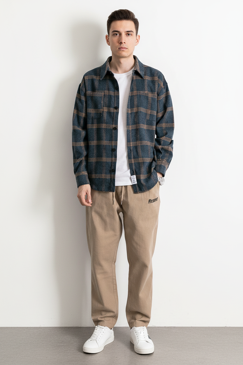 Plaid Shirt Jacket - Male Model with Face