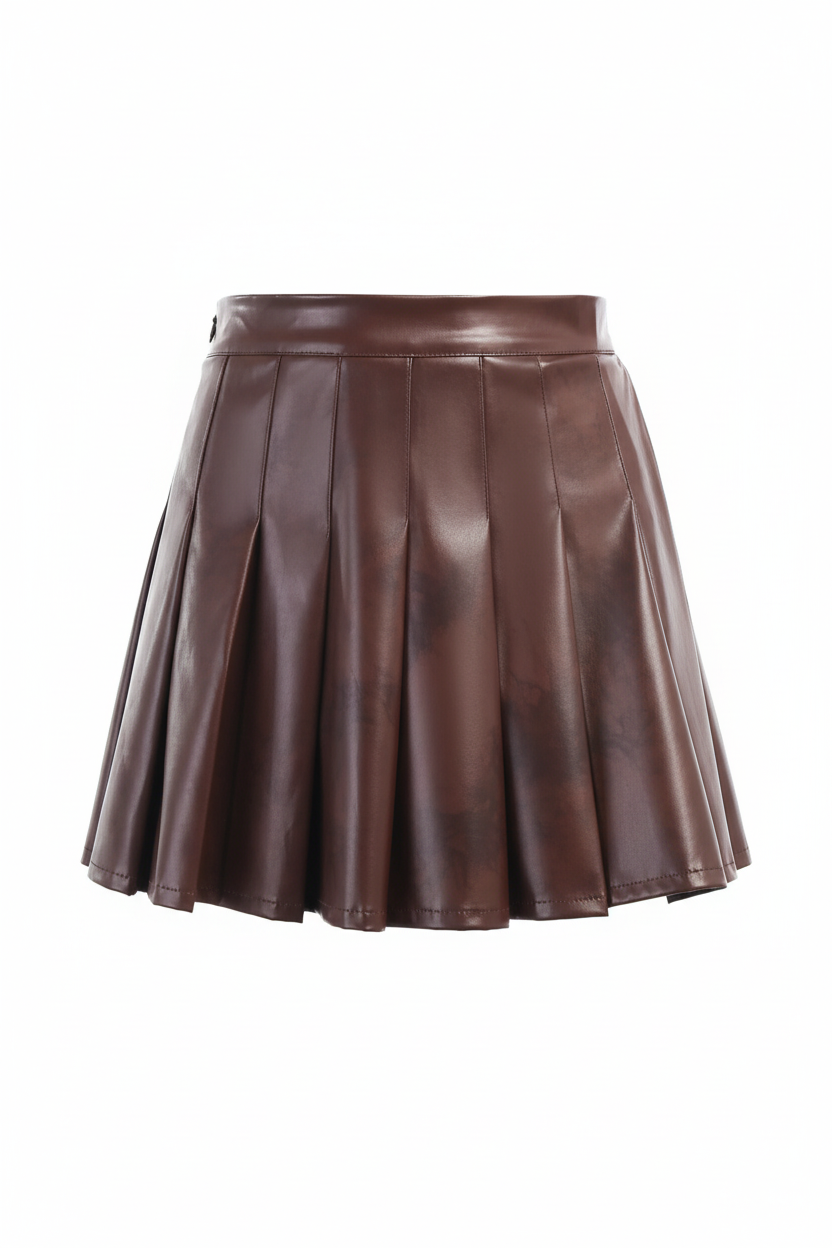 Pleated Short Skirt Brown - Product Only