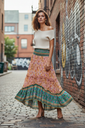 Printed Ruffled Front Skirt Orange - Female Model