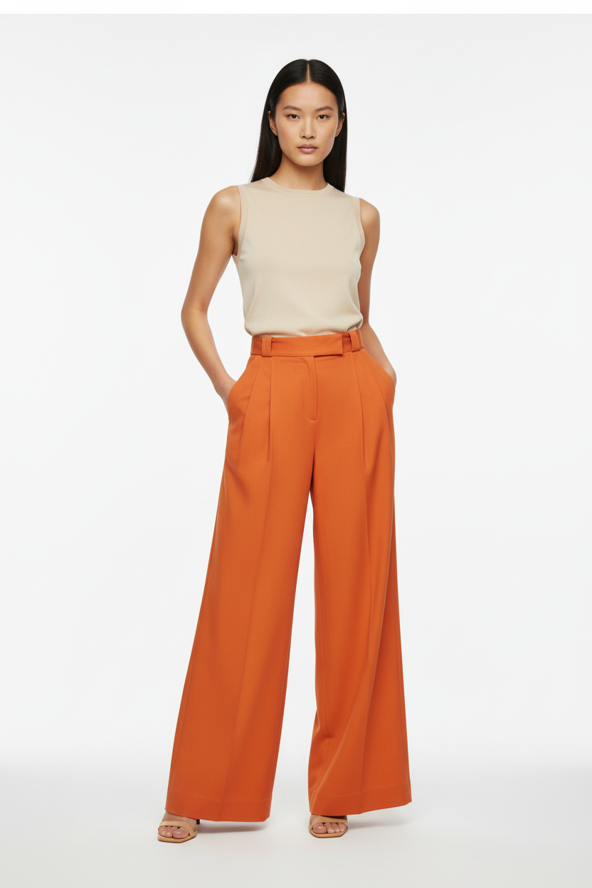 Orange Linen Wide-Leg Pants