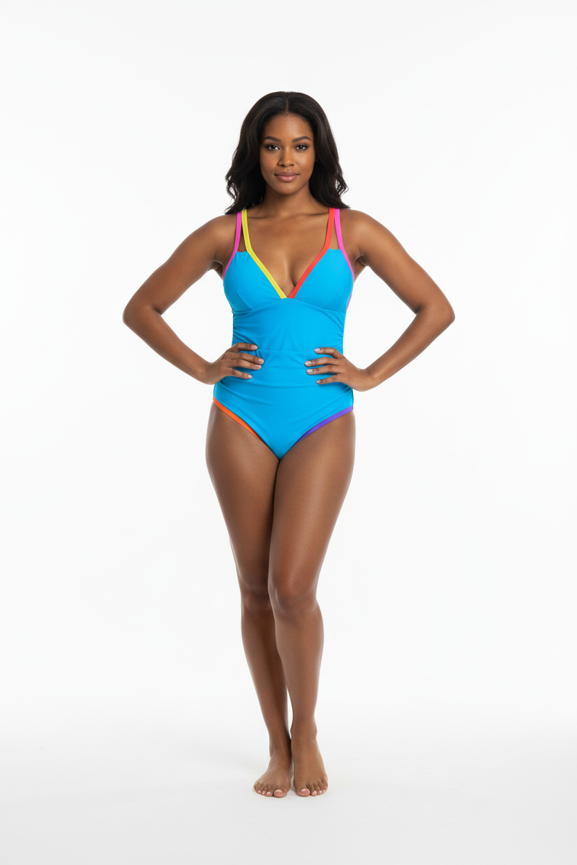 Tummy Control One Piece Neon Color Block Swimwear