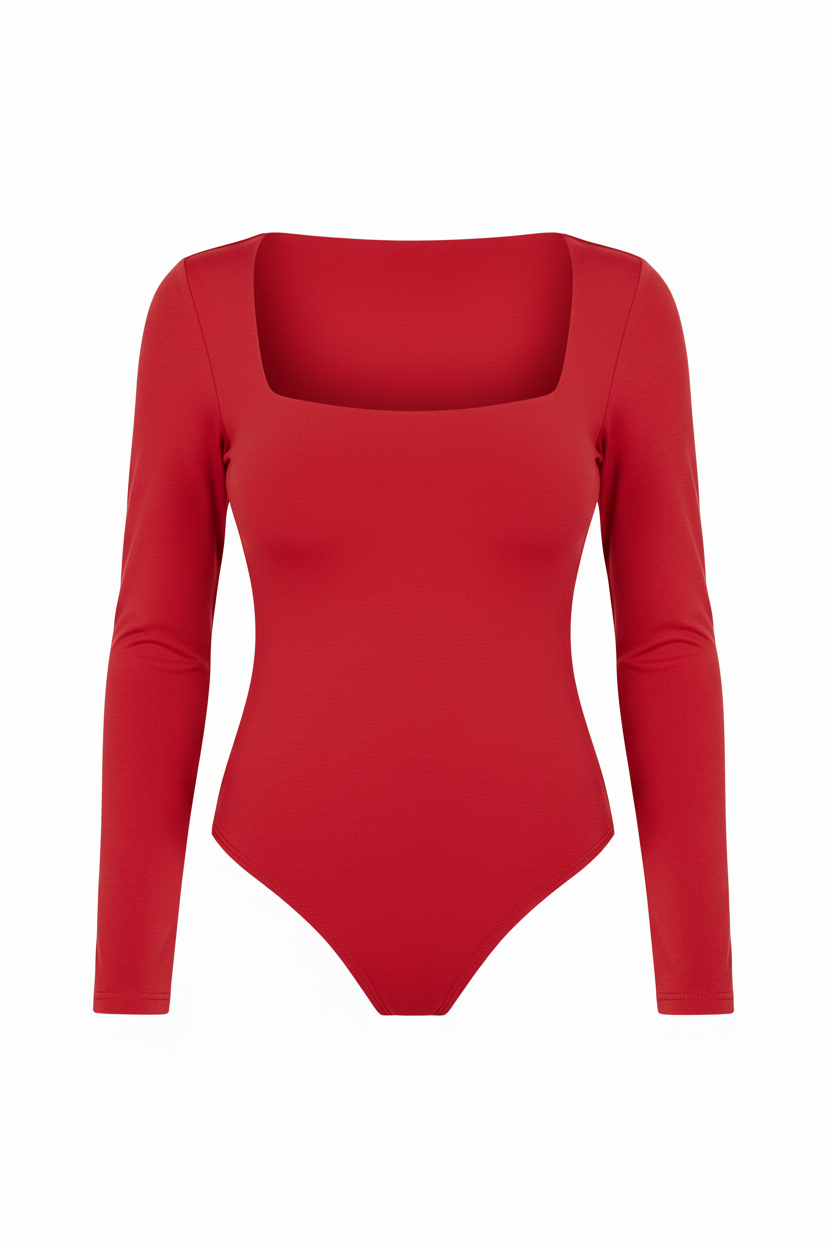 Slim Fit Long Sleeve Square Neck T-Shirt Tops