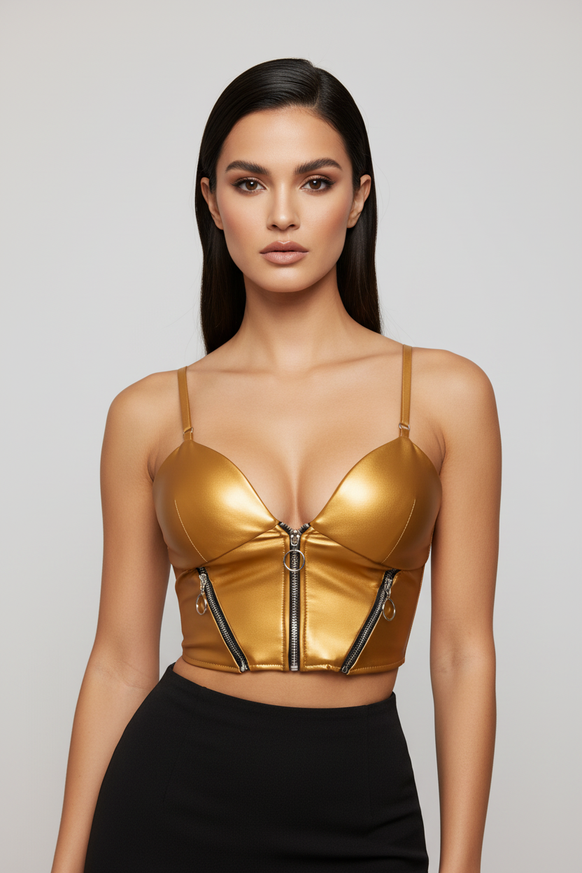 Gold Leather Push Up Bra & Shapers Tops