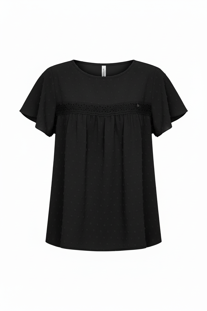 Solid Color Lace Babydoll Short Sleeve Summer Tops