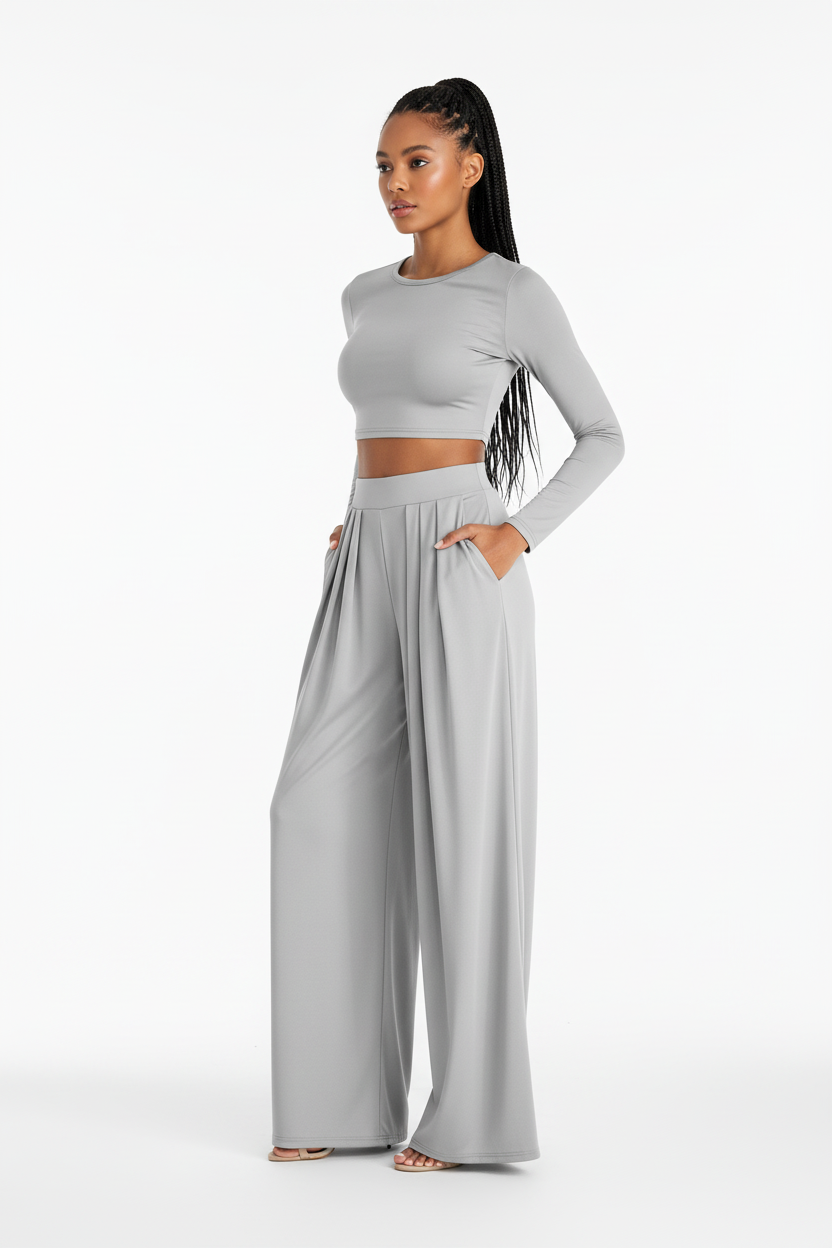 Two-Piece Lounge Sets Fall Long Sleeve Crop Tops