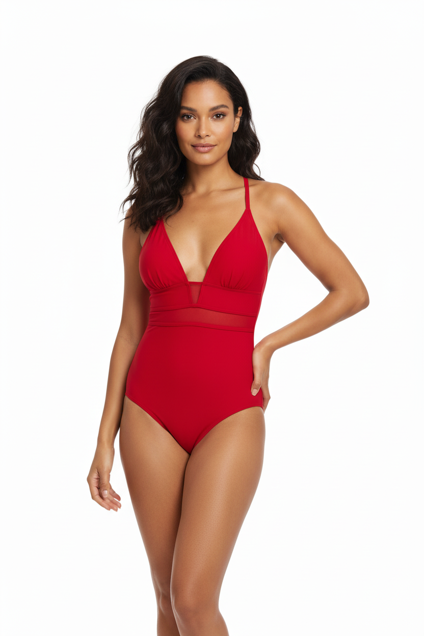 One Piece Swimsuit Deep V Neck Swimwear