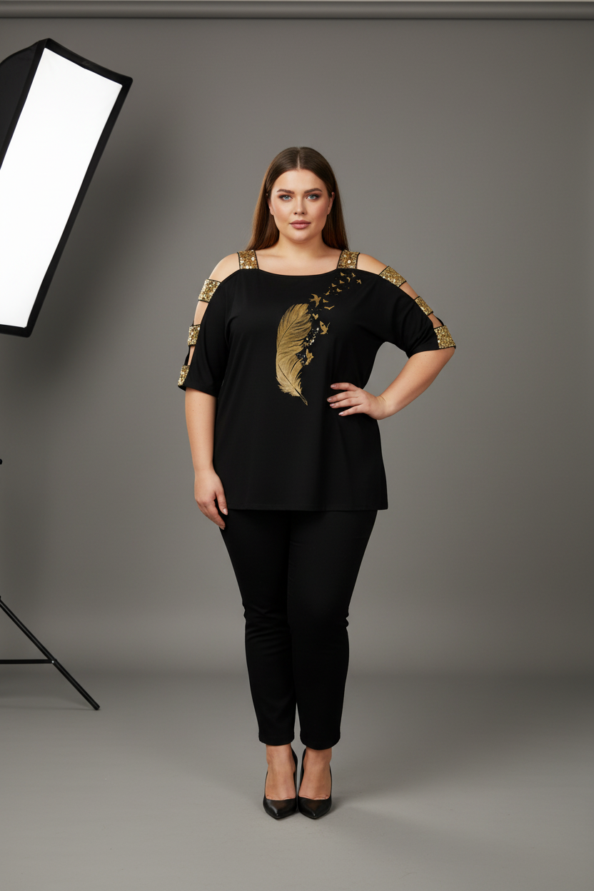 Hollow Butterfly Print Plus Size Casual Tops