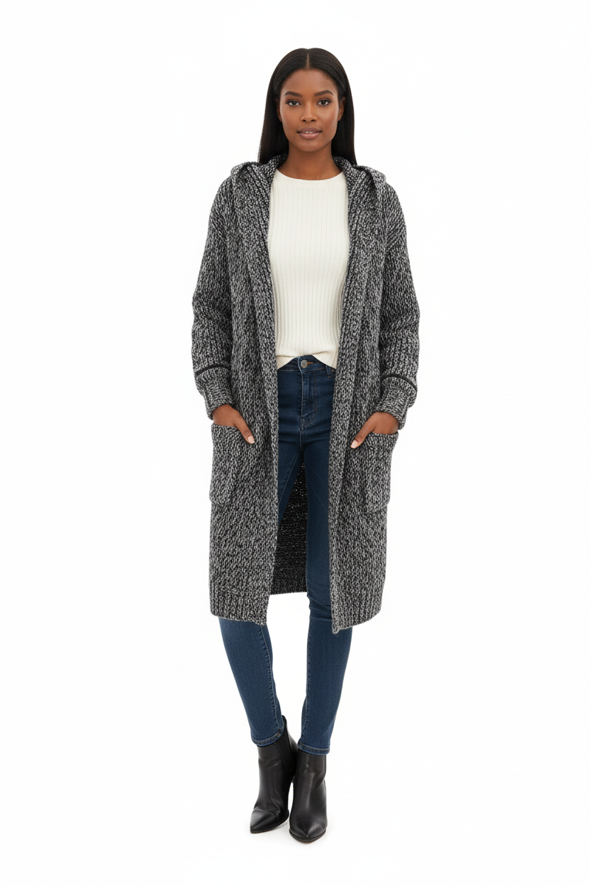 Loose-Fit Knit Cardigan with Hood