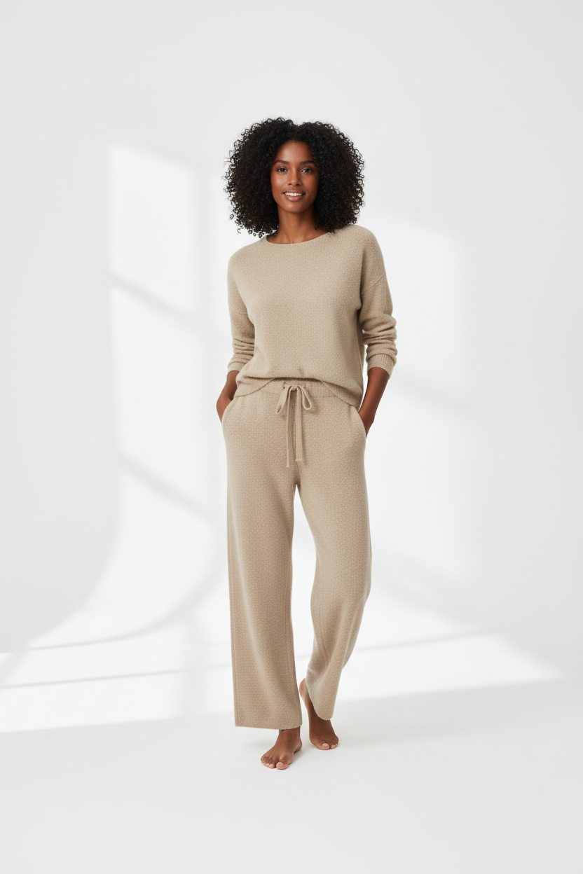 Chic Oat Color Two-Piece Knit Set