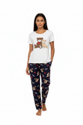Cartoon Print Short Sleeve Top with Long Pants Two Piece Pajama Sets