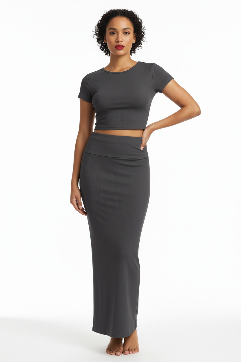 Two Piece Sets Short Sleeve Crewneck Cropped Top