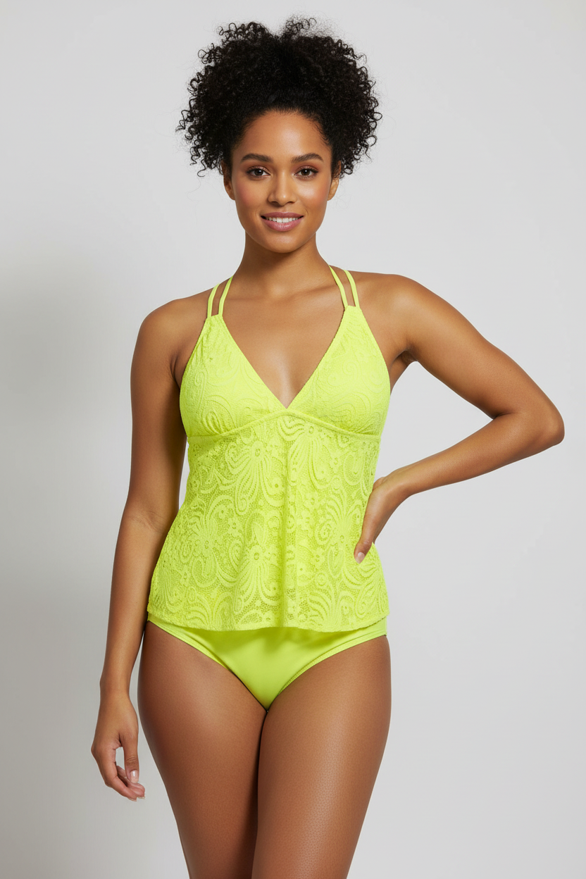 Lace Swimwear Two Piece Halter Modest Swimwear