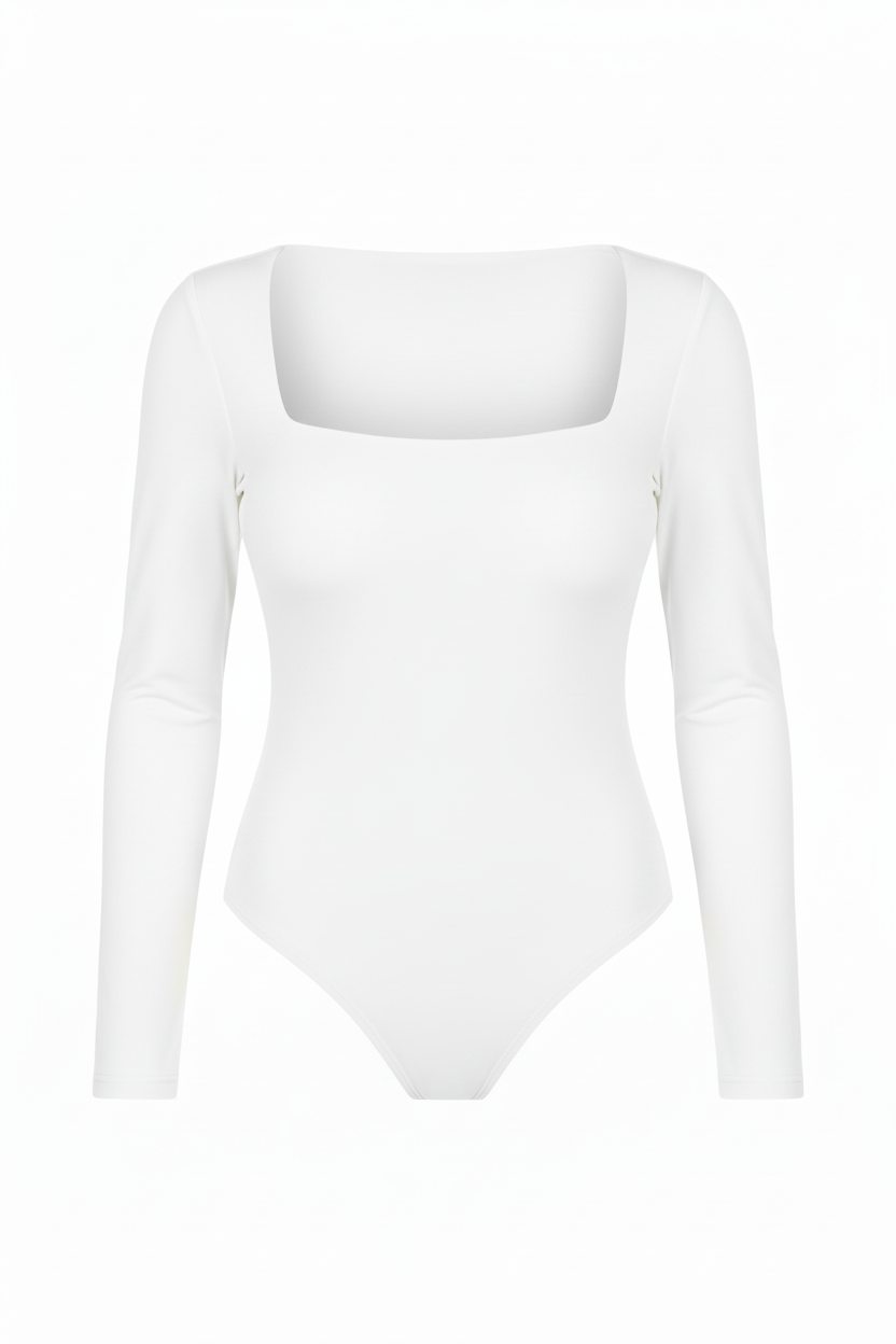 Slim Fit Long Sleeve Square Neck T-Shirt Tops