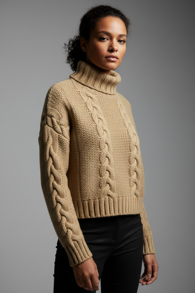 Solid Color Chunky Knit Turtleneck