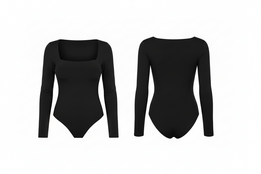 Slim Fit Long Sleeve Square Neck T-Shirt Tops