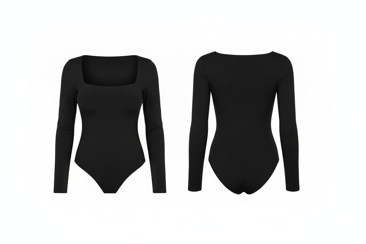 Slim Fit Long Sleeve Square Neck T-Shirt Tops