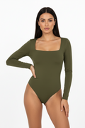 Slim Fit Long Sleeve Square Neck T-Shirt Tops