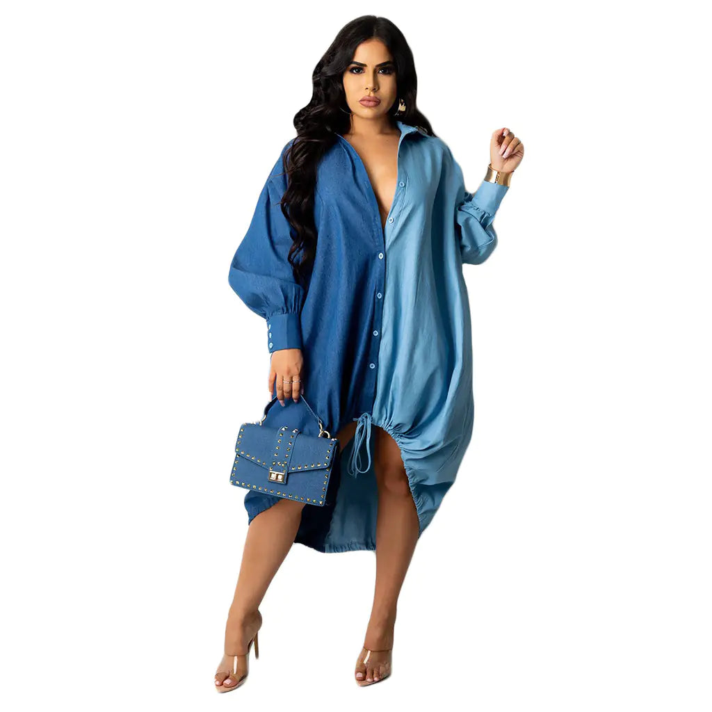 Patchwork Hem Drawstring Dress