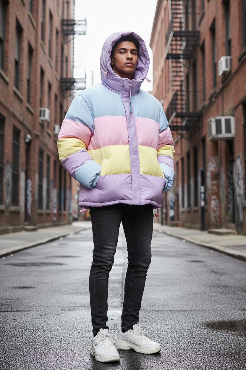 Rainbow Loose Thick Cotton Jacket - Male Model (Corrected)