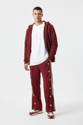 Red Button Casual Loose Fit Striped Pants - Red