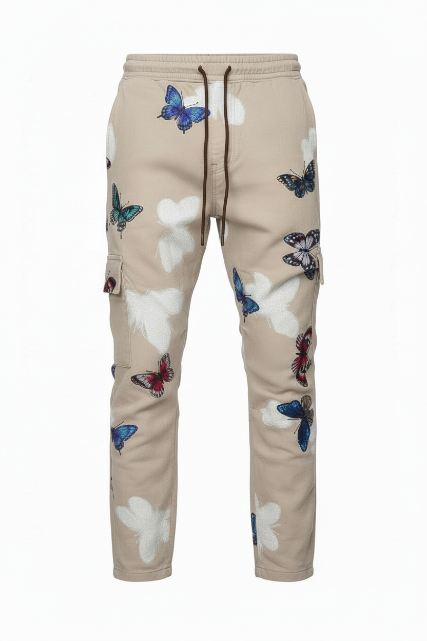 Stretch Butterfly Print Stacked Jeans