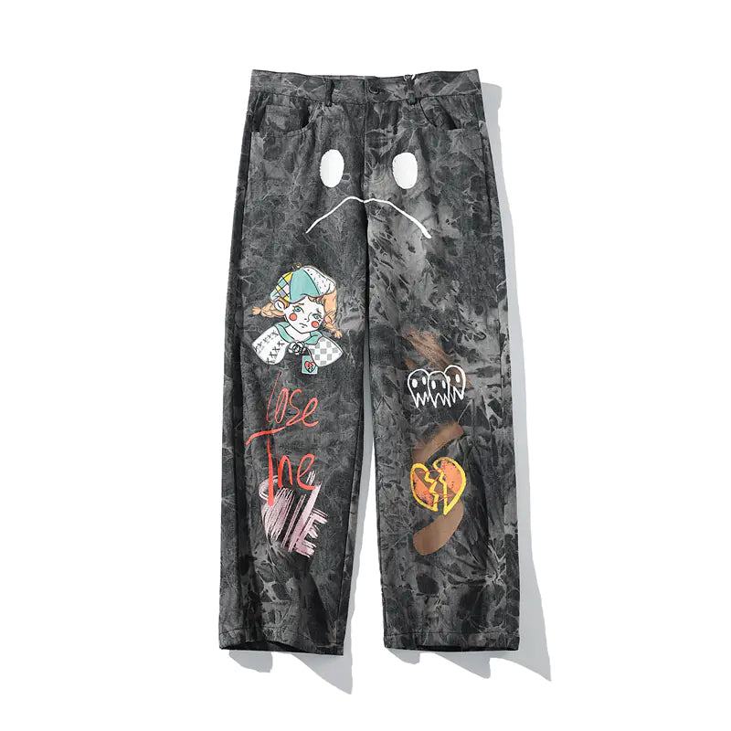 Graffiti Print Loose Denim Joggers